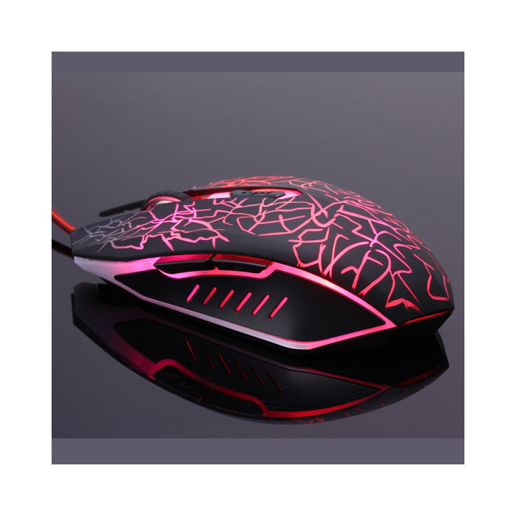 6 Keys Crack Pattern Wired Optical Game Mouse 2400DPI with Breathing Backlit Light