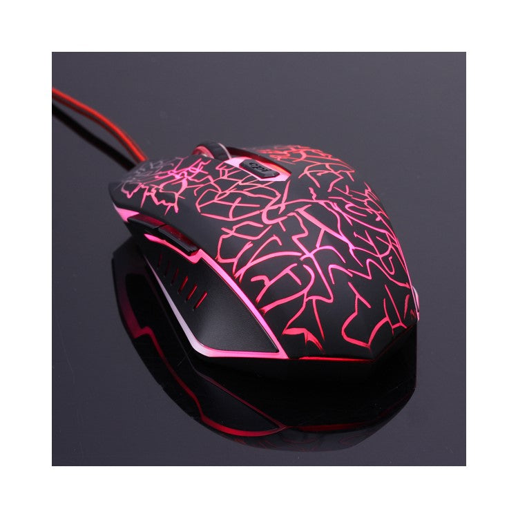 6 Keys Crack Pattern Wired Optical Game Mouse 2400DPI with Breathing Backlit Light