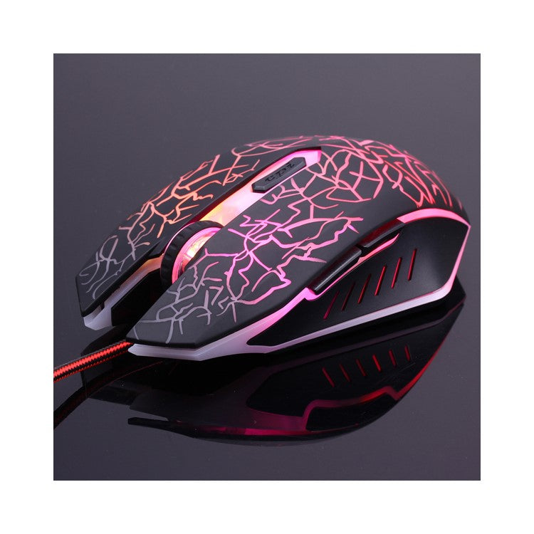 6 Keys Crack Pattern Wired Optical Game Mouse 2400DPI with Breathing Backlit Light