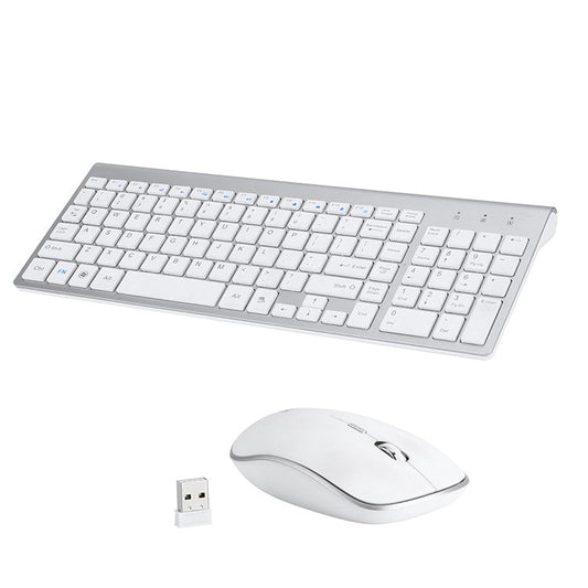 Compact Full-size Mute 2.4G Wireless Keyboard Mouse Combo Set - White