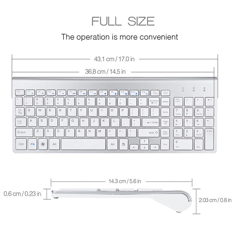 Compact Full-size Mute 2.4G Wireless Keyboard Mouse Combo Set - White