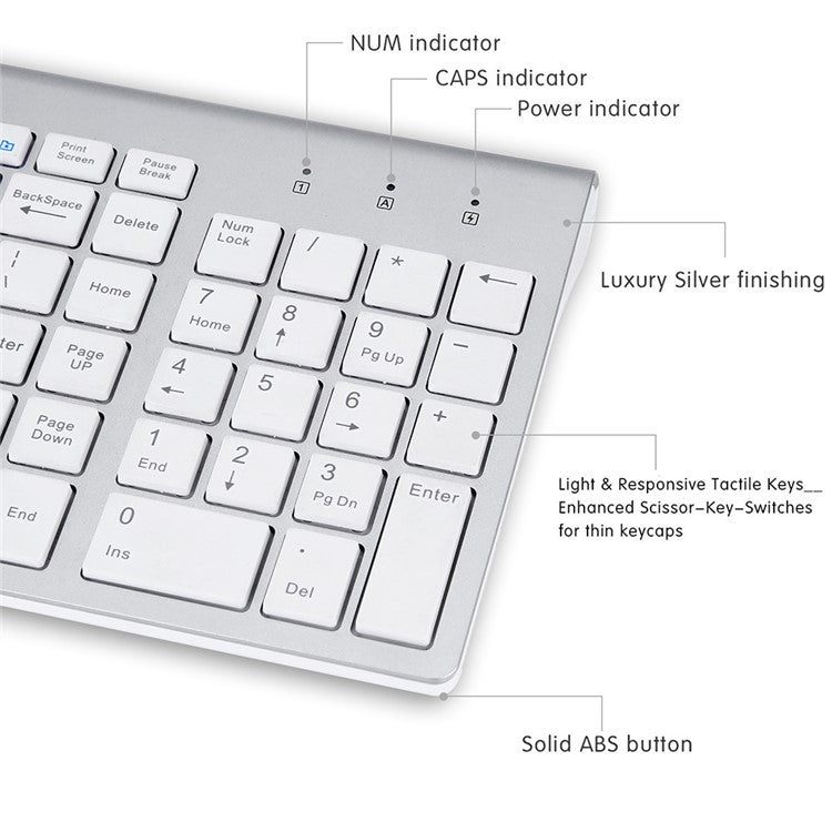 Compact Full-size Mute 2.4G Wireless Keyboard Mouse Combo Set - White