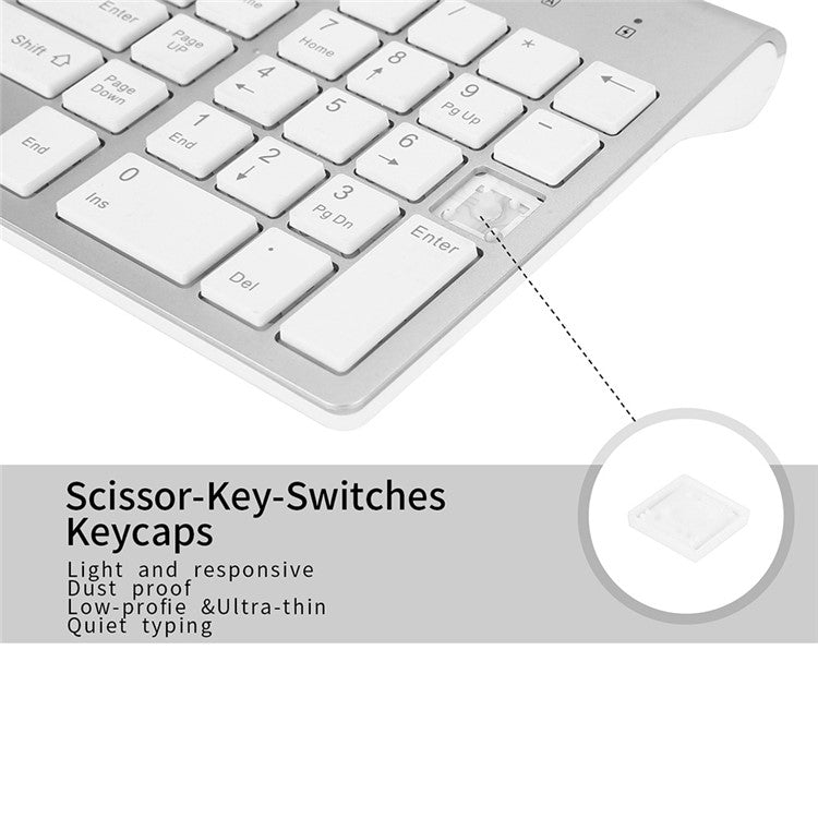 Compact Full-size Mute 2.4G Wireless Keyboard Mouse Combo Set - White