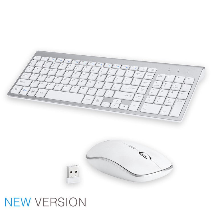 Compact Full-size Mute 2.4G Wireless Keyboard Mouse Combo Set - White