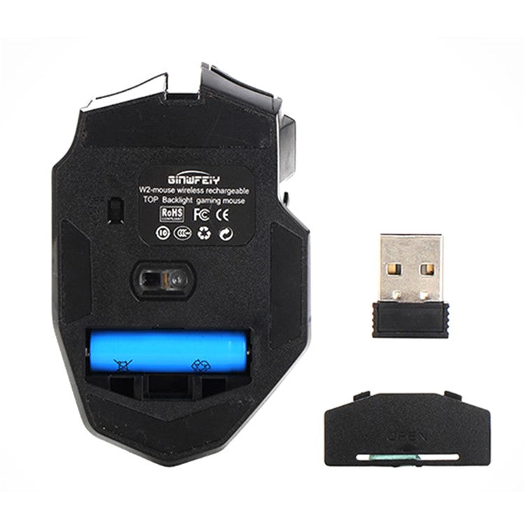 GINWFEIY W2 Rechargeable 2.4G Wireless Gaming Mouse 1600DPI 6 Keys Computer Laptop Tablet Ergonomic Mice - Black