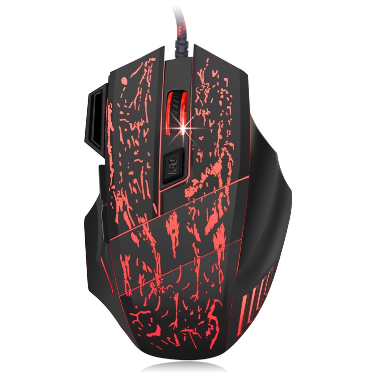 HXSJ Stream Crack Pattern Optical USB Wired Woven Nylon Line Pro Gaming Mouse