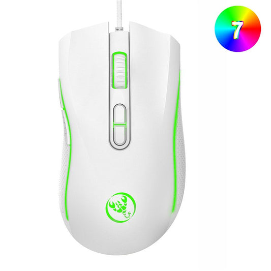 HXSJ A869 USB Wired Gaming Mouse 3200DPI Colorful Light Computer Laptop Mice - White