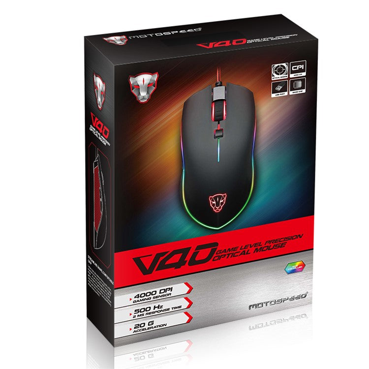 MOTOSPEED V40 4000 DPI 6 Buttons Wired USB Gaming Mouse with LED Backlit