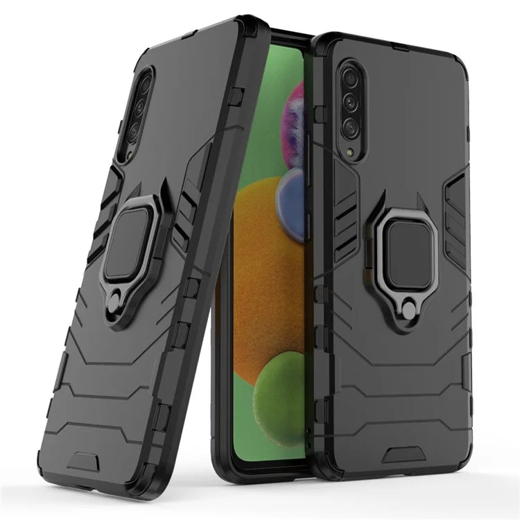 Cool Guard Finger Ring Kickstand PC + TPU Hybrid Protective Case for Samsung Galaxy A90 5G - Black