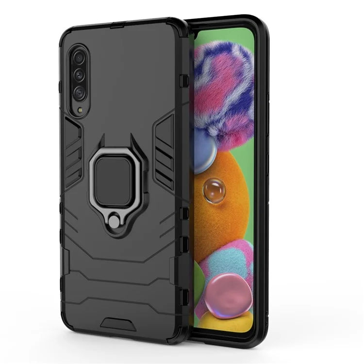 Cool Guard Finger Ring Kickstand PC + TPU Hybrid Protective Case for Samsung Galaxy A90 5G - Black