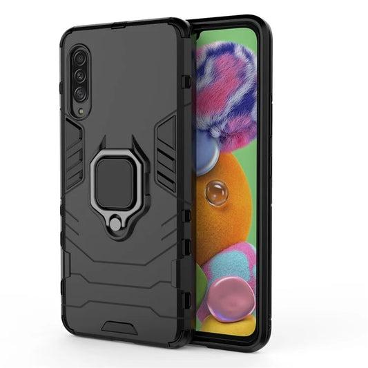 Cool Guard Finger Ring Kickstand PC + TPU Hybrid Protective Case for Samsung Galaxy A90 5G - Black