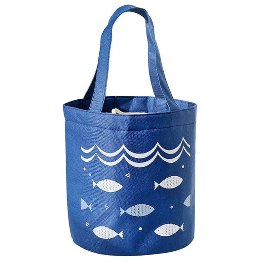 Lunch Tote Bag Oxford Cloth Insulated Lunch Cooler Bag Food Container Carrying Handbag - Navy Blue