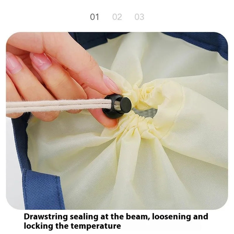 Lunch Tote Bag Oxford Cloth Insulated Lunch Cooler Bag Food Container Carrying Handbag - Navy Blue