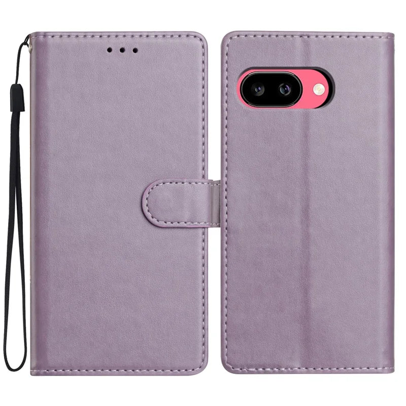 For Google Pixel 9a Leather Case Wallet Stand Phone Cover with Handy Strap - Purple