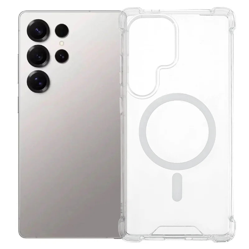 For Samsung Galaxy S23 Ultra Magnetic Case 1.5mm Shockproof Clear Phone Back Cover
