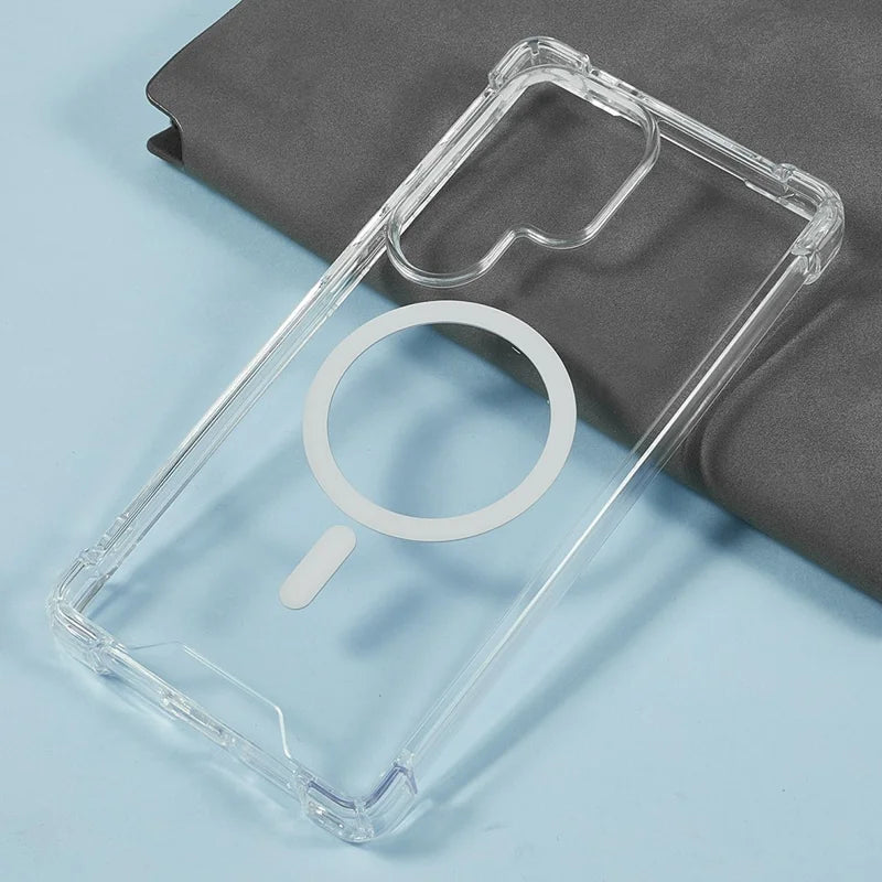 For Samsung Galaxy S23 Ultra Magnetic Case 1.5mm Shockproof Clear Phone Back Cover