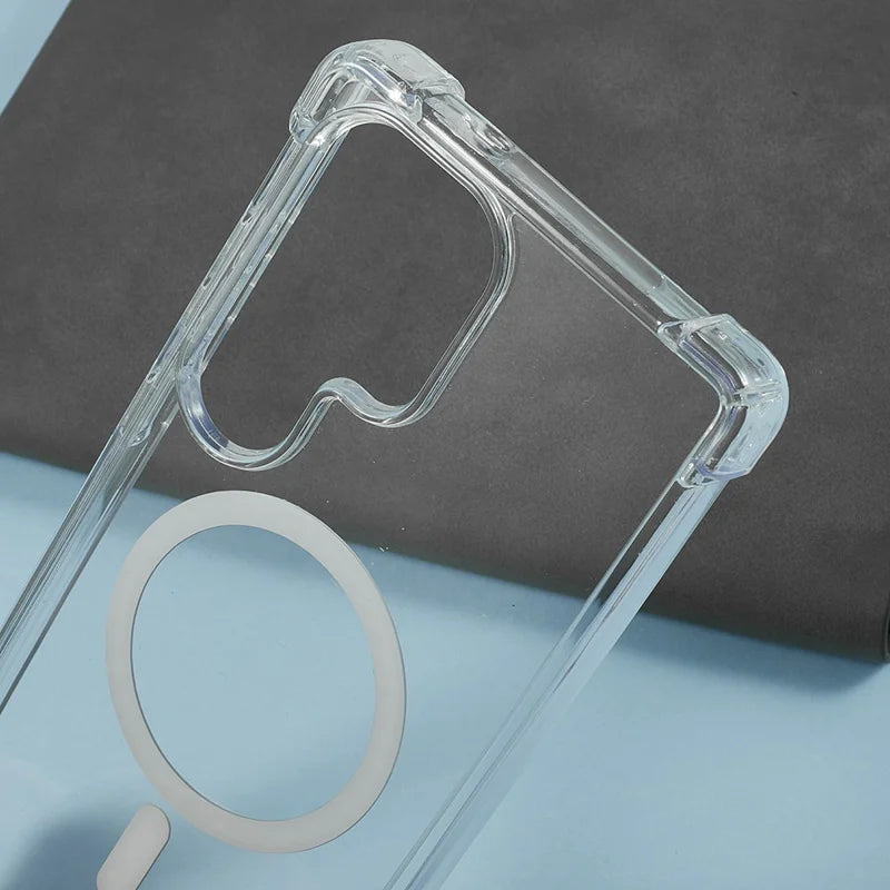 For Samsung Galaxy S23 Ultra Magnetic Case 1.5mm Shockproof Clear Phone Back Cover