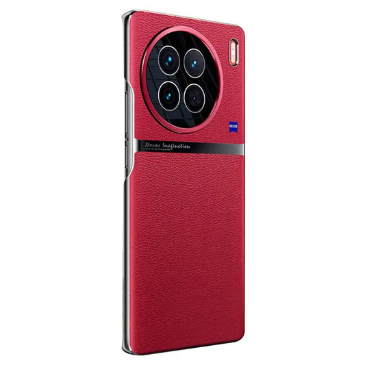 Uniqkart Shockproof Case for vivo X90 5G Anti-Fall Phone Case PC PU Leather Phone Shell (Red)