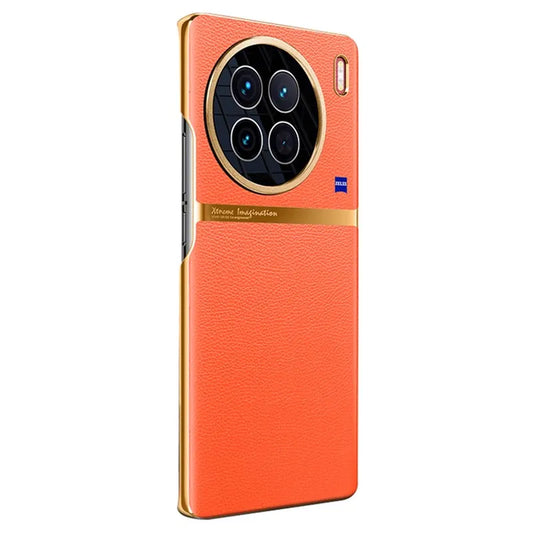 Uniqkart Shockproof Case for vivo X90 5G Anti-Fall Phone Case PC PU Leather Phone Shell (Orange)