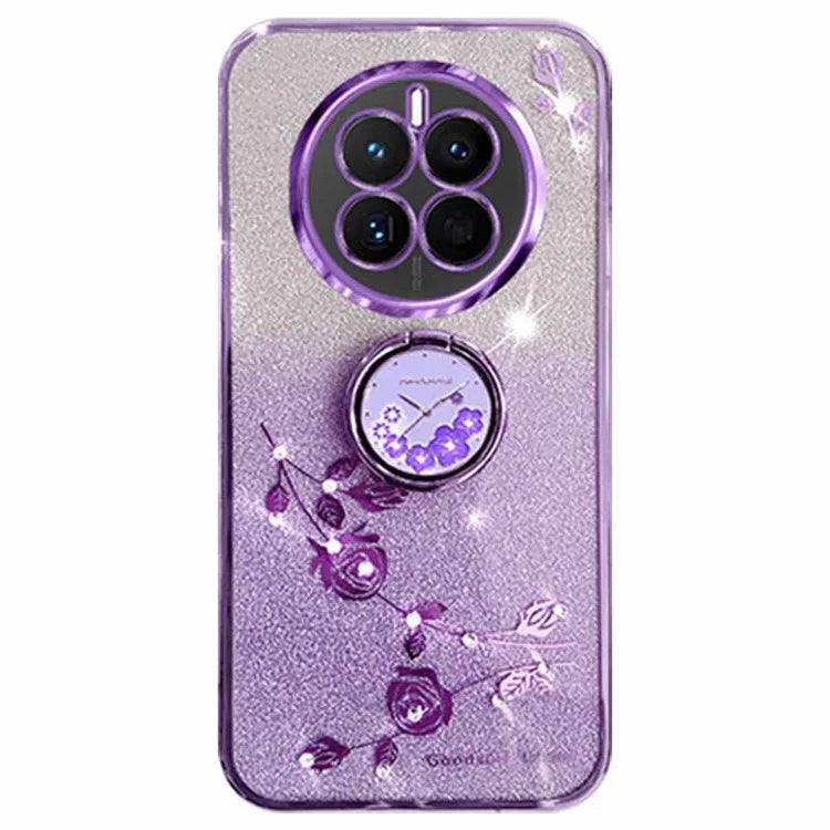 KADEM For Realme 12+ 5G Kickstand Case Rhinestone Flower Anti-Drop TPU Phone Cover - Purple