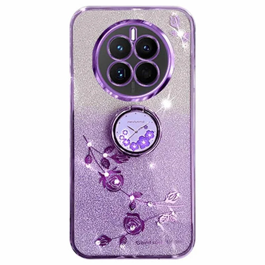 KADEM For Realme 12+ 5G Kickstand Case Rhinestone Flower Anti-Drop TPU Phone Cover - Purple