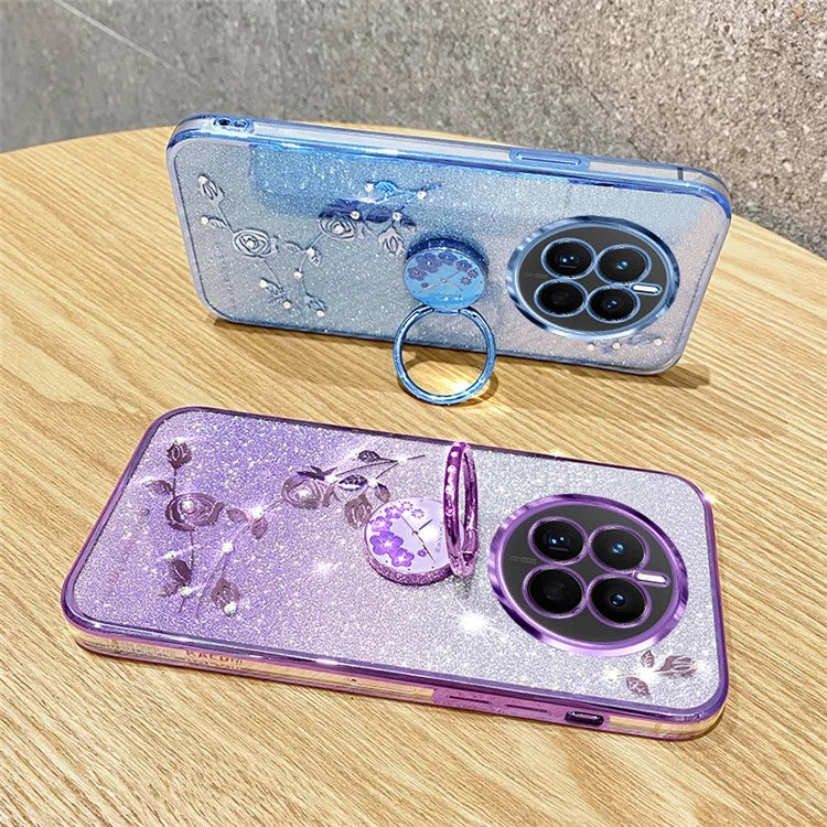 KADEM For Realme 12+ 5G Kickstand Case Rhinestone Flower Anti-Drop TPU Phone Cover - Purple