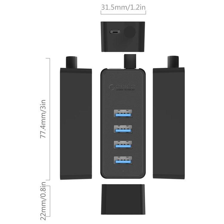 ORICO USB3.0 Desktop 4-Port HUB for Laptop Computer, Cable Length: 100cm - Black