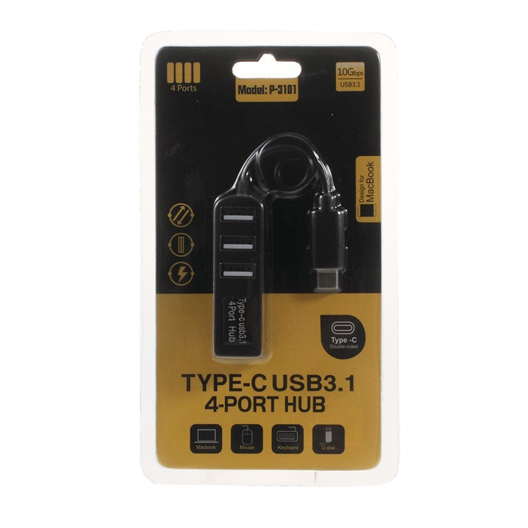 USB 3.1 Type-C to 4-Port USB 2.0 Hub Adapter (P-3101) - Black