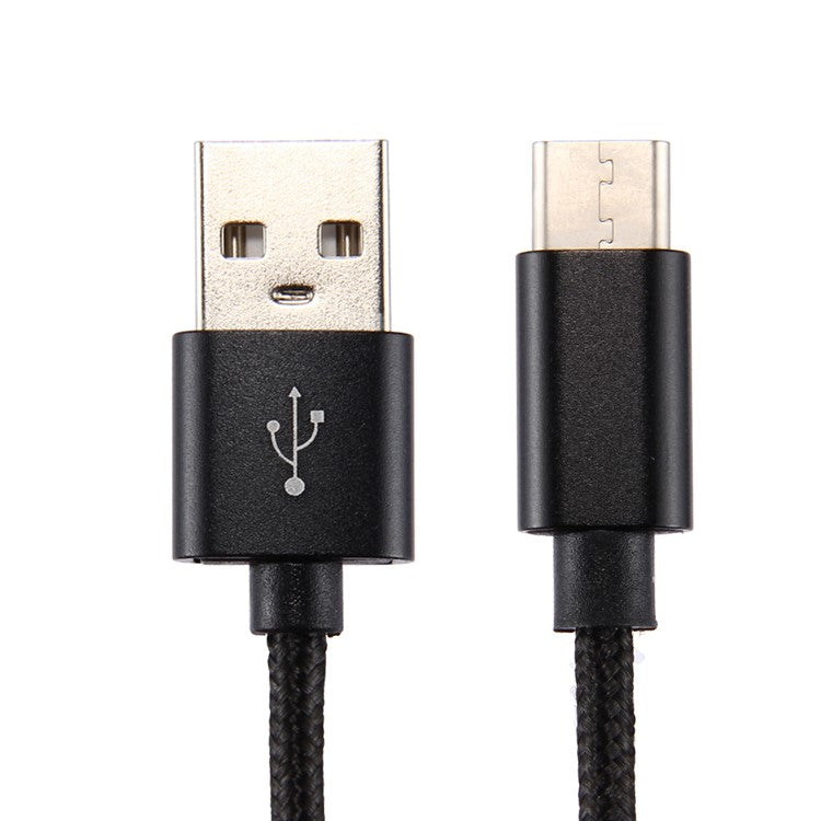 For iPhone 15 Series 2m Woven Texture Type-C USB Reversible Phone Cable for Samsung Note 8 / S8 / S8 Plus etc. - Black