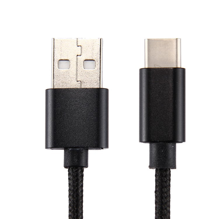 For iPhone 15 Series 2m Woven Texture Type-C USB Reversible Phone Cable for Samsung Note 8 / S8 / S8 Plus etc. - Black