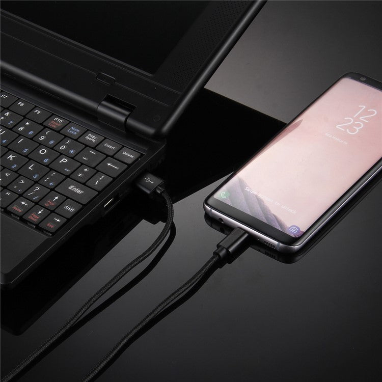 For iPhone 15 Series 2m Woven Texture Type-C USB Reversible Phone Cable for Samsung Note 8 / S8 / S8 Plus etc. - Black