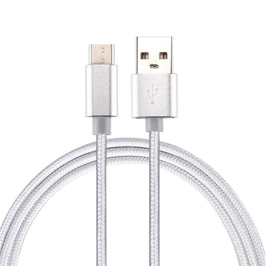 For iPhone 15 Series 2m Woven Texture Type-C USB Reversible Data Sync Charging Cable for Samsung Note 8 / S8 / S8 Plus etc. - Silver Color
