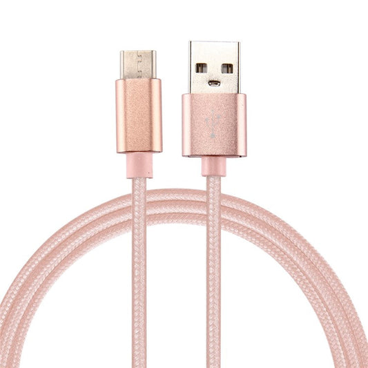 For iPhone 15 Series 2m Woven Texture Portable Type-C USB Reversible Phone Cable for Samsung Note 8 / S8 / S8 Plus etc. - Rose Gold Color