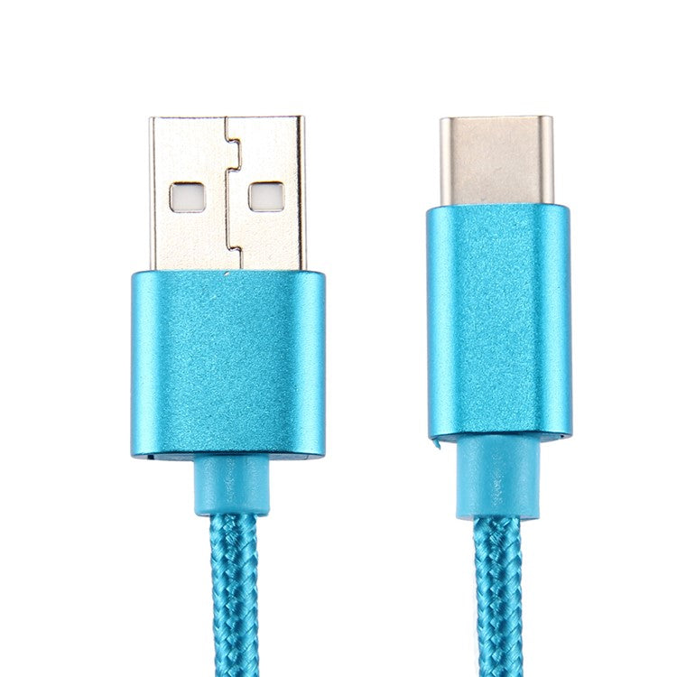 For iPhone 15 Series 2m Woven Texture Type-C USB Reversible Charging Cable for Samsung Note 8 / S8 / S8 Plus etc. - Blue