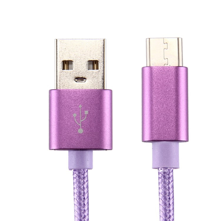 For iPhone 15 Series 2m Woven Texture Type-C USB Reversible Data Transferring Phone Cable for Samsung Note 8 / S8 / S8 Plus etc. - Purple