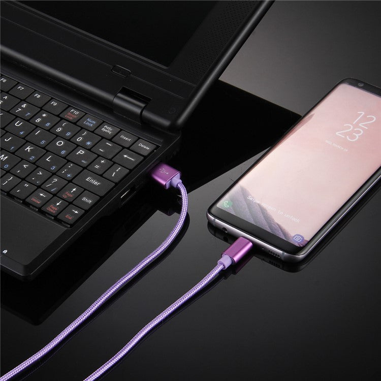 For iPhone 15 Series 2m Woven Texture Type-C USB Reversible Data Transferring Phone Cable for Samsung Note 8 / S8 / S8 Plus etc. - Purple