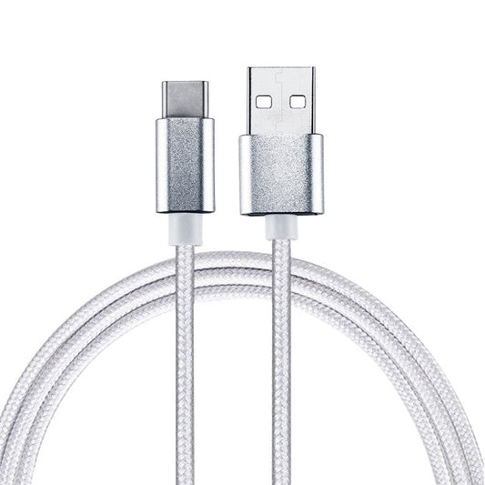 For iPhone 15 Series 3m Woven Texture Reversible Type-C Data Sync Charging Cable for Samsung Note 8 / S8 / S8 Plus etc. - Silver Color