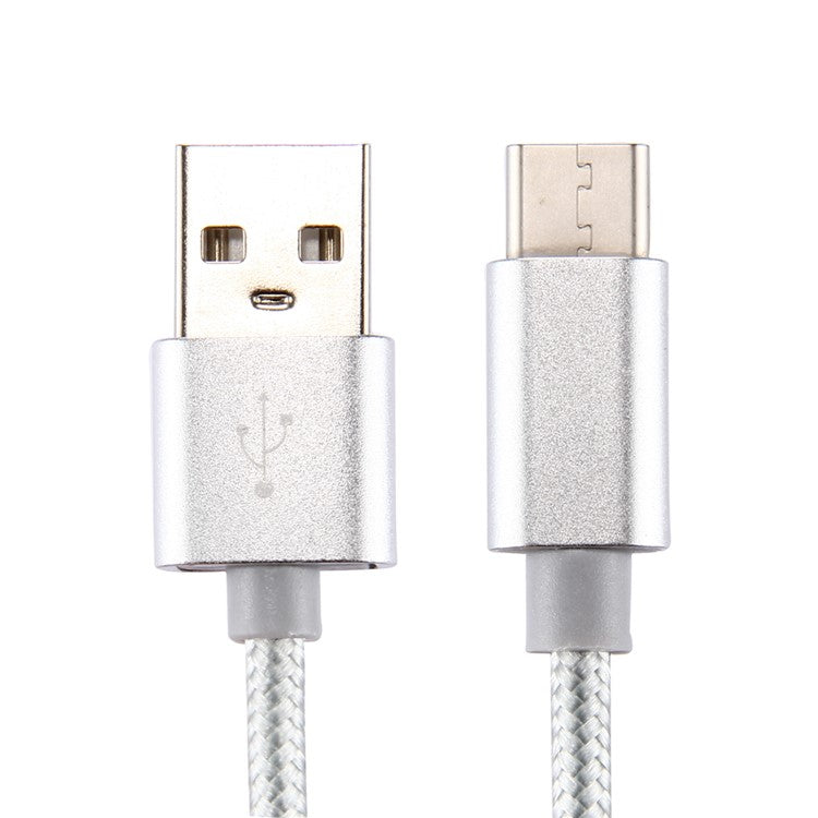 For iPhone 15 Series 0.5m Woven Texture Type-C USB Reversible Cable for Samsung Note 8 / S8 / S8 Plus etc. - White