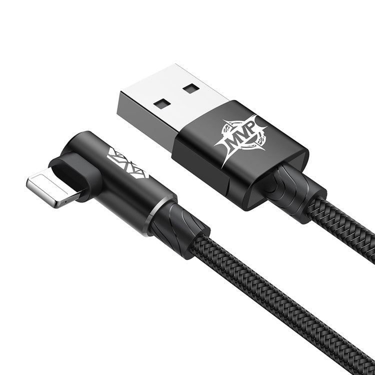 BASEUS MVP Elbow USB Data Sync Cable Right Angle 90-Degree USB to iP Charging Cord 2m 1.5A - Black
