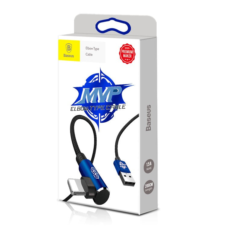 BASEUS MVP Elbow USB Data Sync Cable Right Angle 90-Degree USB to iP Charging Cord 2m 1.5A - Blue