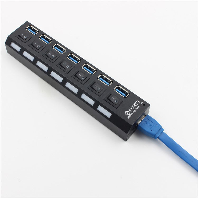 USB 3.0 Desktop Cable On/Off Switch 7-Port HUB for Laptop Computer with AC Adapter - US Plug