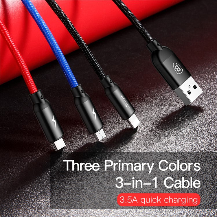 BASEUS iP + Micro USB + Type-C 3-in-1 3.5A Charging Data Cable USB Cable(0.3M) for iPhone / Huawei / LG