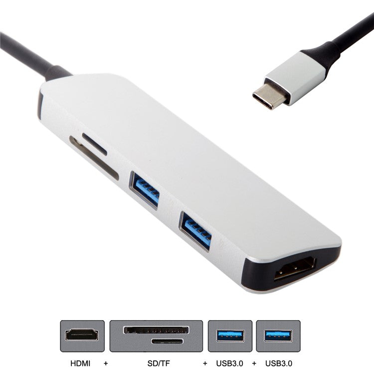 USB 3.1 Type-C to HDMI + Dual Ports USB3.0 + SD/TF Card Reader Hub Adapter for MacBook