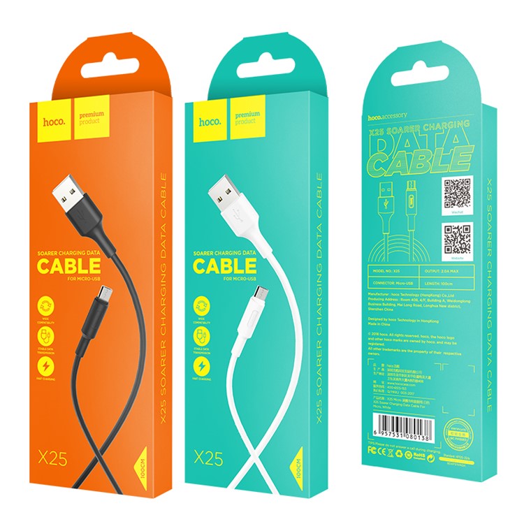 HOCO X25 1M Soarer Micro USB Data Sync Charging Cable - White