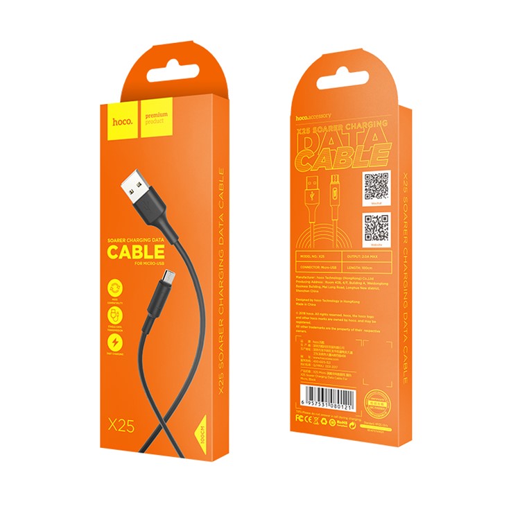 HOCO X25 1M Soarer Micro USB Data Transfer Charging Cable - Black