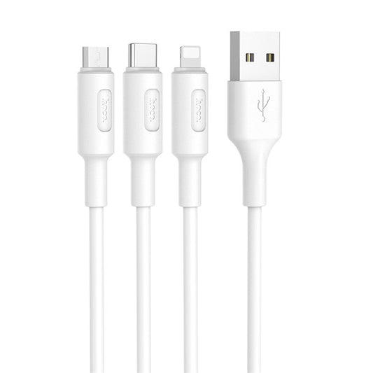 HOCO X25 3-in-1 Lightning 8Pin + Type-C + Micro USB Charge Cable Cord - White