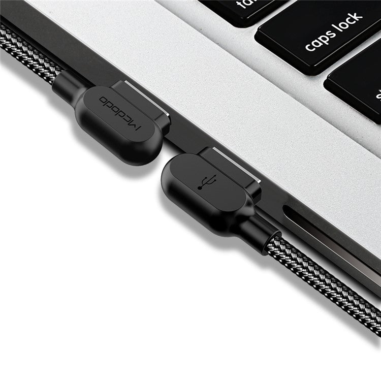 MCDODO CA-4673 90-Degree Angle Dual Bending Interface 1.8m Nylon Braided Lightning 8 Pin Charging Data-Sync Gaming Cable