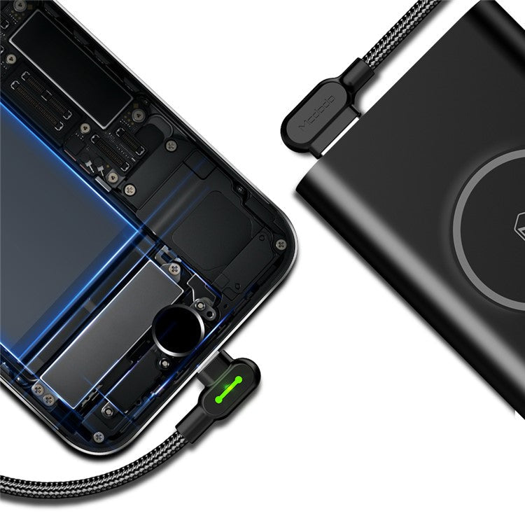 MCDODO CA-4673 90-Degree Angle Dual Bending Interface 1.8m Nylon Braided Lightning 8 Pin Charging Data-Sync Gaming Cable