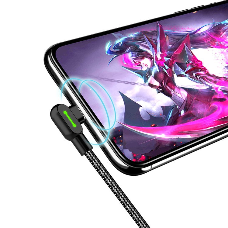 MCDODO CA-4673 90-Degree Angle Dual Bending Interface 1.8m Nylon Braided Lightning 8 Pin Charging Data-Sync Gaming Cable
