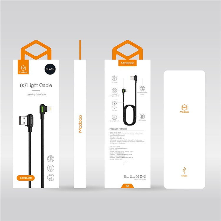 MCDODO CA-4673 90-Degree Angle Dual Bending Interface 1.8m Nylon Braided Lightning 8 Pin Charging Data-Sync Gaming Cable